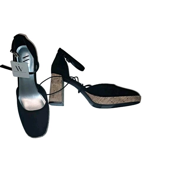 WORTHINGTON Size 10 Black Women’s Slingback Chunky Cork Heel- - Picture 2 of 7